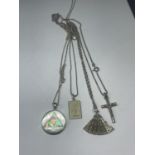 FOUR SILVER NECKLACES WITH PENDANTS