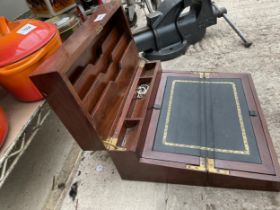 A MAHOGANY FOLDING DESK TIDY WRITING SLOPE