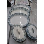 FIVE LARGE PIECES OF VINTAGE STAFFORDSHIRE 'LOUVRE' PATTERN DINNERWARE TO INCLUDE TWO LIDDED SERVING
