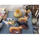 FIVE VARIOUS CERAMIC GREYHOUND FIGURES