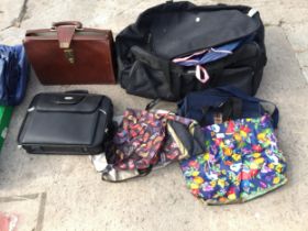 AN ASSORTMENT OF VARIOUS BAGS, BRIEFCASES AND HOLDALLS ETC