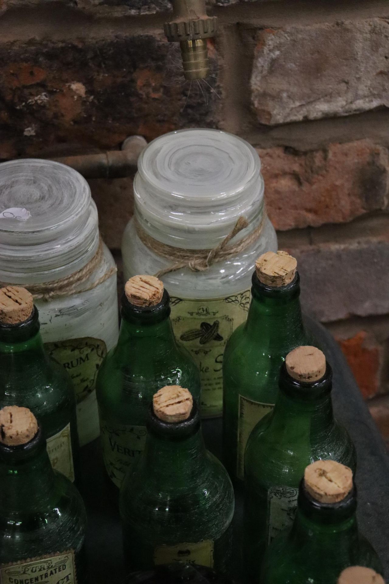 A LARGE COLLECTION OF VINTAGE GREEN BOTTLES WITH CORKS TO INCLUDE EXTRACT OF TOAD, SLUG REPELLENT, - Image 5 of 7