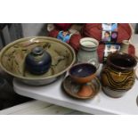 A QUANTITY OF STUDIO ART POTTERY AND STONEWARE TO INCLUDE A LOUIS MULCAHY VASE