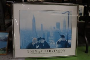 A NORMAN PARKINSON FRAMED PRINT 'HAT FASHIONS', THE NEW YORK SKYLINE FROM THE ROOF OF THE CONDE NAST