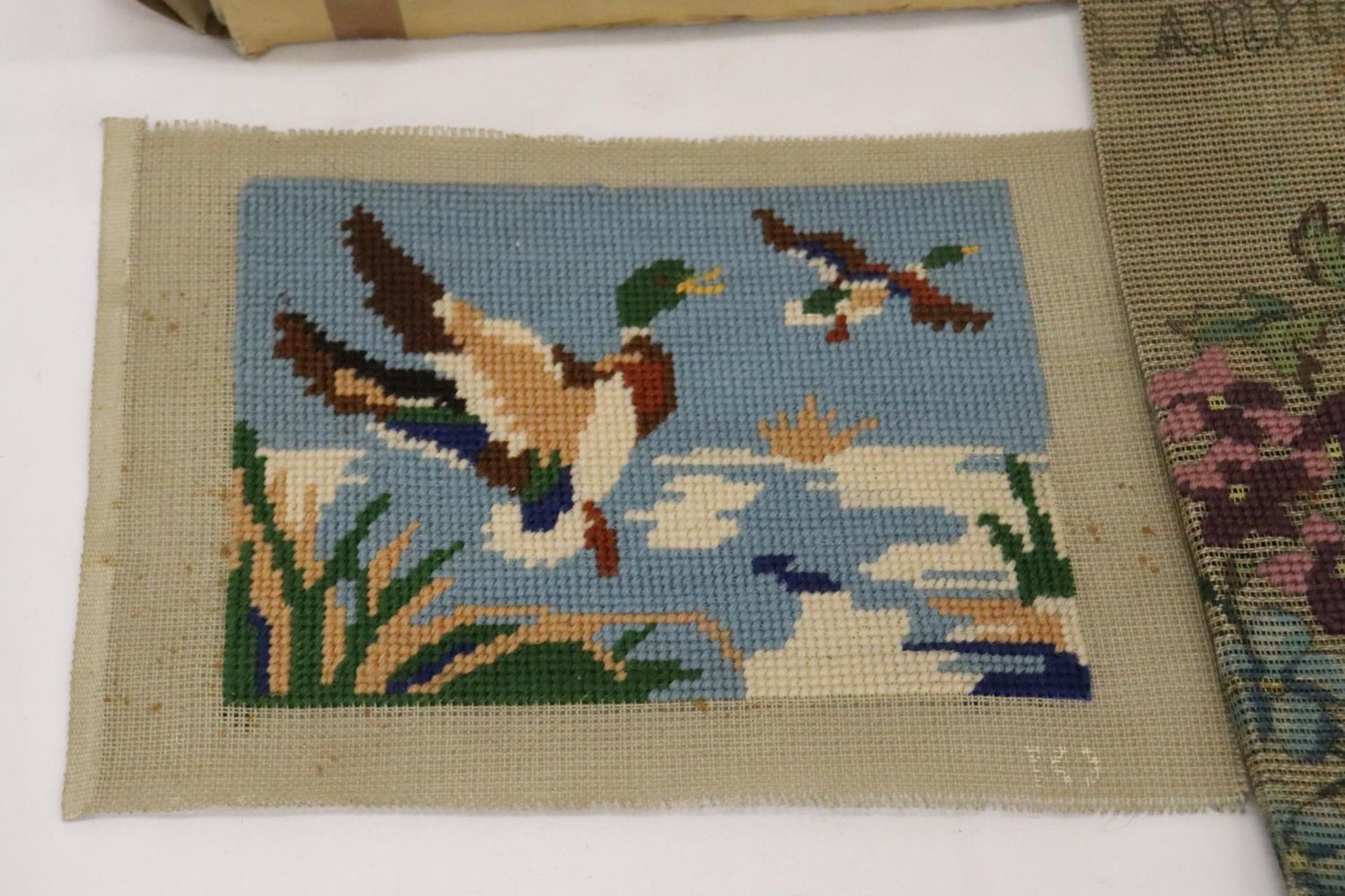 A NEEDLEWORK TAPESTRY OF A DUCK PLUS A PART DONE TAPESTRY WITH THE WOOL TO FINISH IT - Image 4 of 5