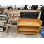 AN ASSORTMENT OF WORKSHOP STORAGE UNITS AND A BLACK BOARD