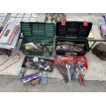 TWO TOOL BOXES CONTAINING AN ASSORTMENT OF TOOLS TO INCLUDE SPANNERS, PLIERS AND FILES ETC
