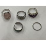 FIVE VARIOUS SILVER RINGS