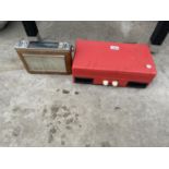 A PORTABLE STEEPLETONE RECORD PLAYER AND A VINTAGE BUSH RADIO