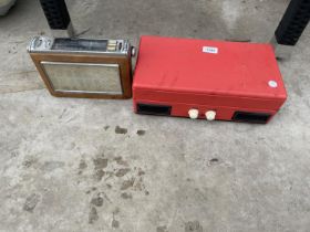 A PORTABLE STEEPLETONE RECORD PLAYER AND A VINTAGE BUSH RADIO