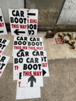 A LARGE QUANTITY OF METYAL CAR BOOT SIGNS