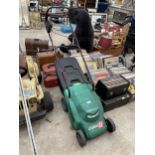 AN ELECTRIC QUALCAST COBRA LAWN MOWER WITH GRASS BOX