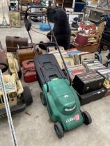 AN ELECTRIC QUALCAST COBRA LAWN MOWER WITH GRASS BOX