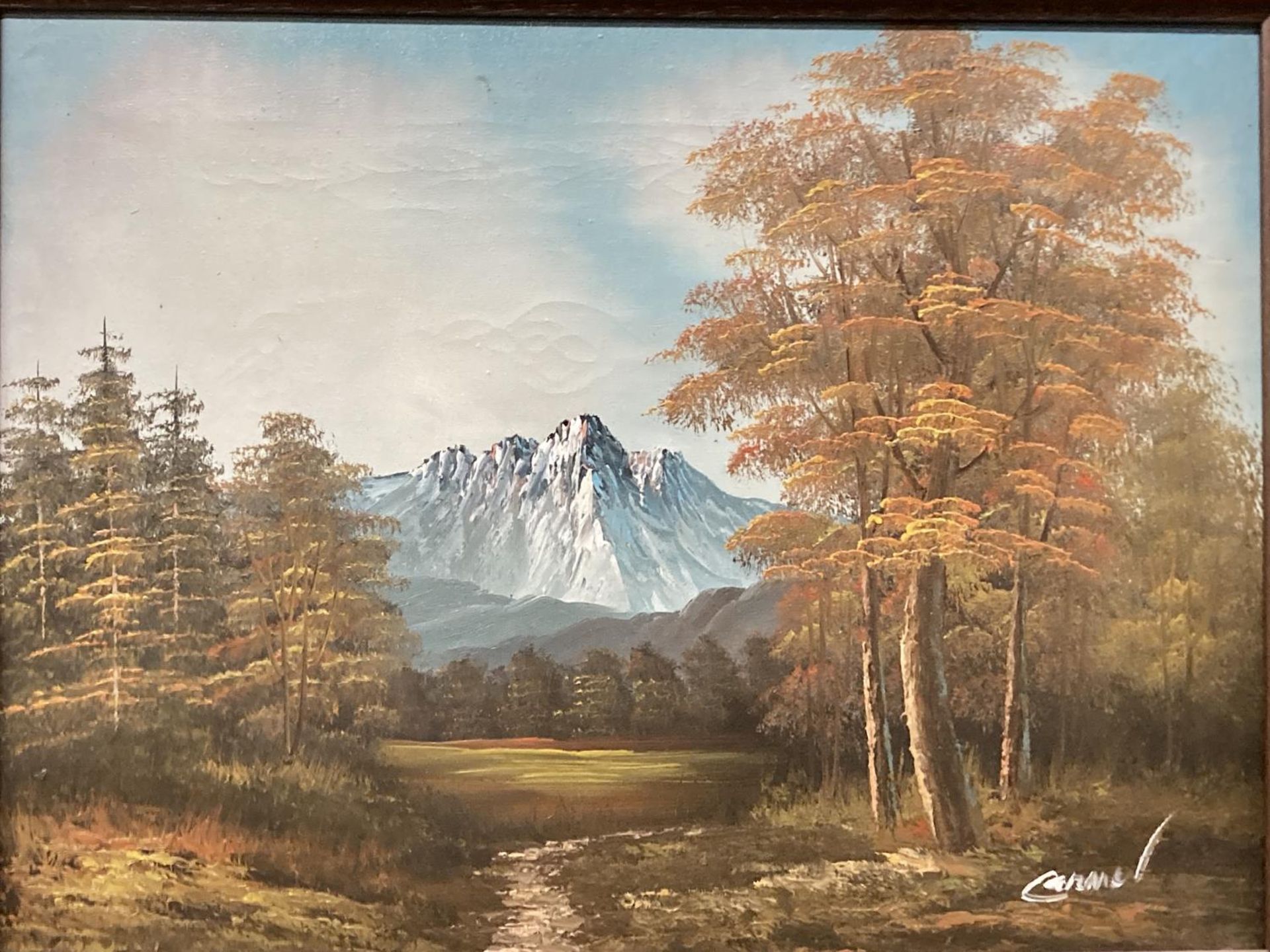A FRAMED OIL ON CANVAS OF A MOUNTAIN SCENE SIGNED - Image 2 of 3