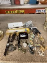 VARIOUS ITEMS TO INCLUDE A SHAAEAFFER PEN, THREE WATCHES, WADE WHINSIES, COINS, SPORTS GLASS ETC
