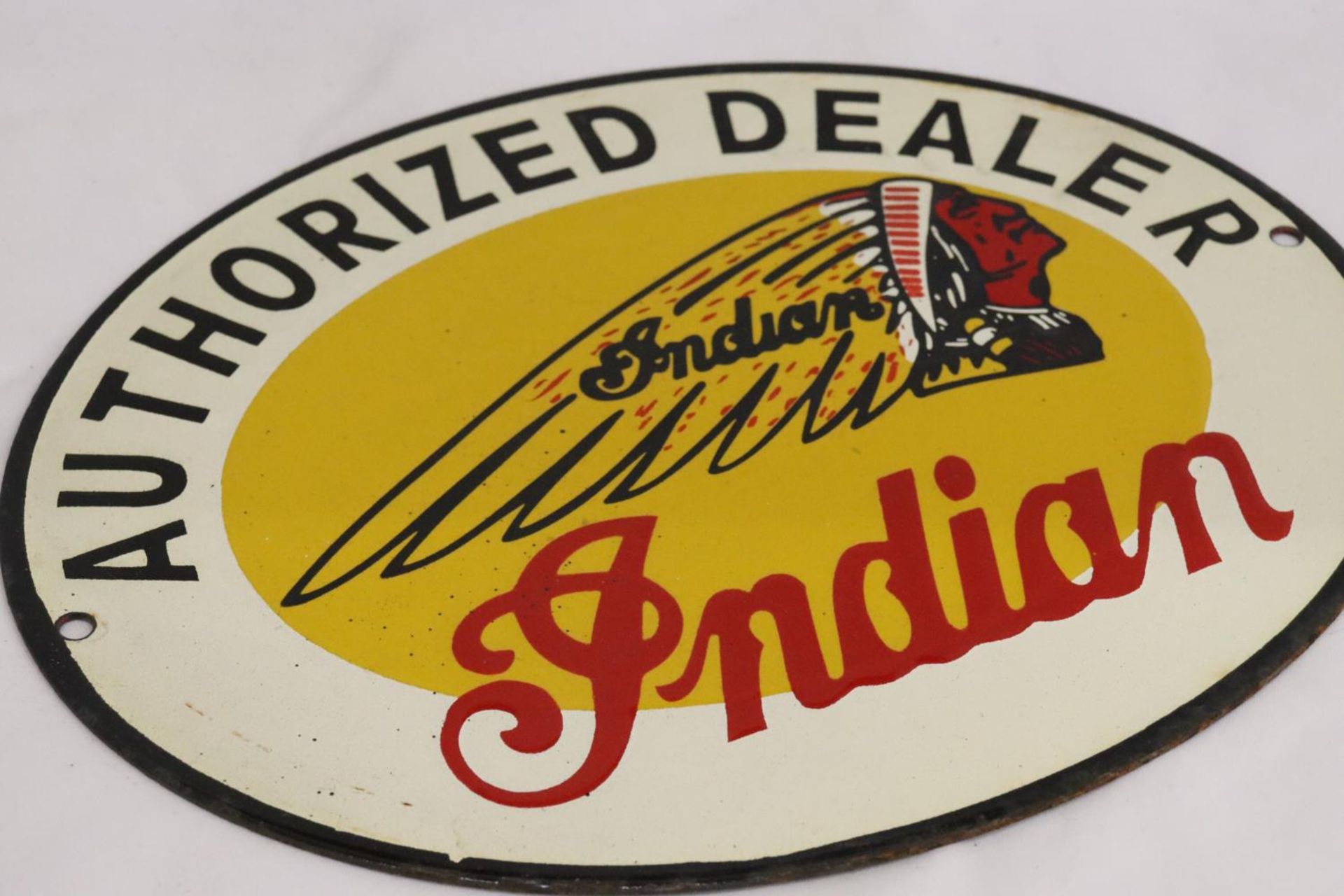 AN ENAMEL INDIAN MOTORCYCLES SIGN, 28CM X 22CM - Image 3 of 3