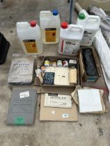 AN ASSORTMENT OF PHOTGRAPH DEVELOPMENT ITEMS TO INCLUDE LIGUID AND X-RAY FILM FOLDERS ETC