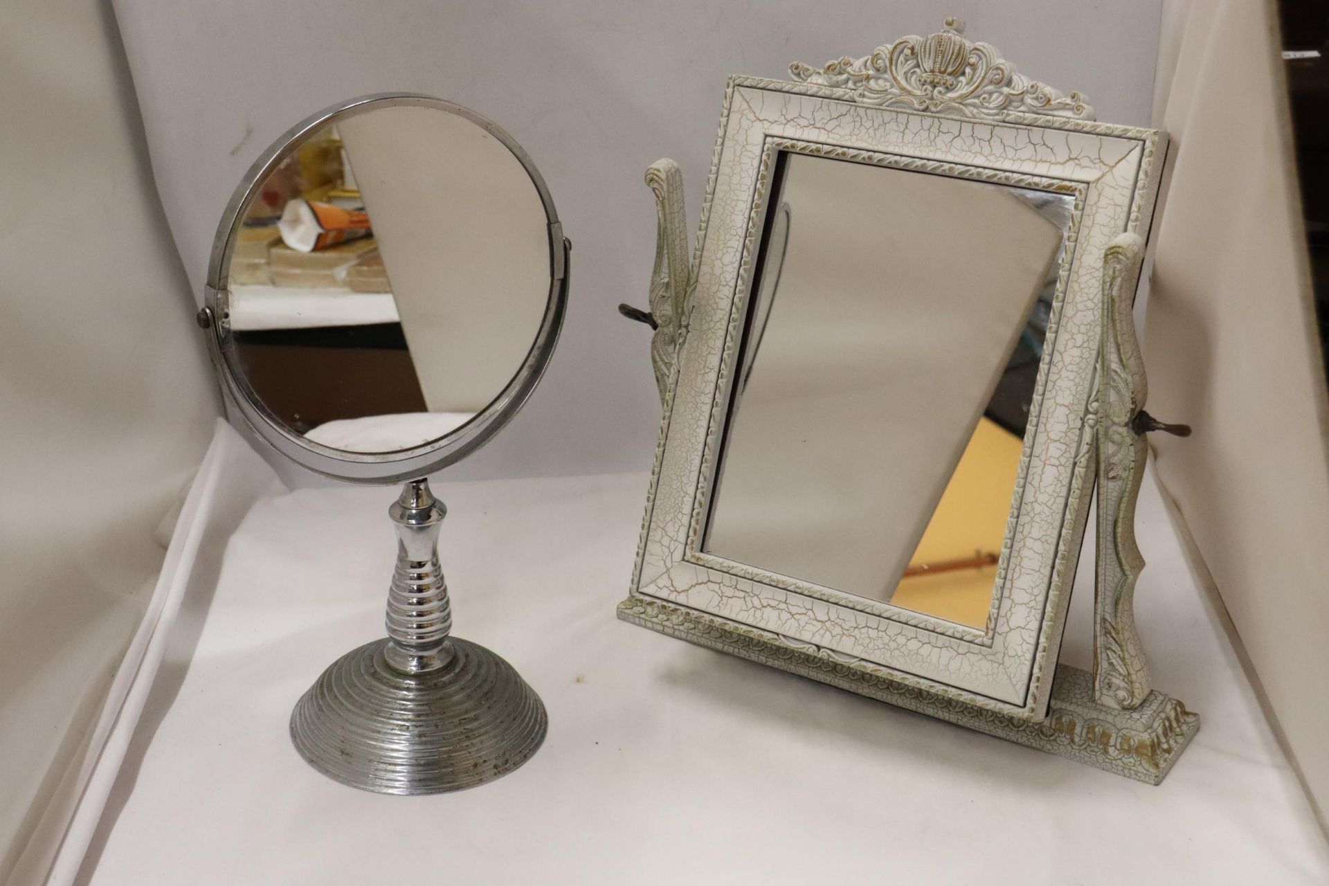 A DRESSING TABLE MIRROR AND A DOUBLE SIDED SHAVING MIRROR