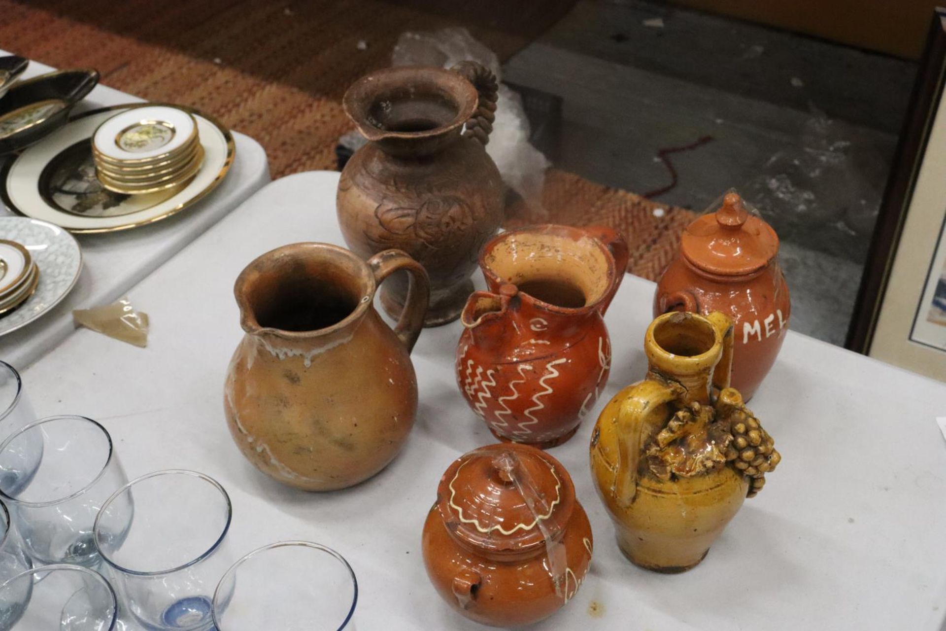 SIX STONEWARE ITEMS TO INCLUDE JUGS, EWER AND LIDDED POTS - Image 9 of 10