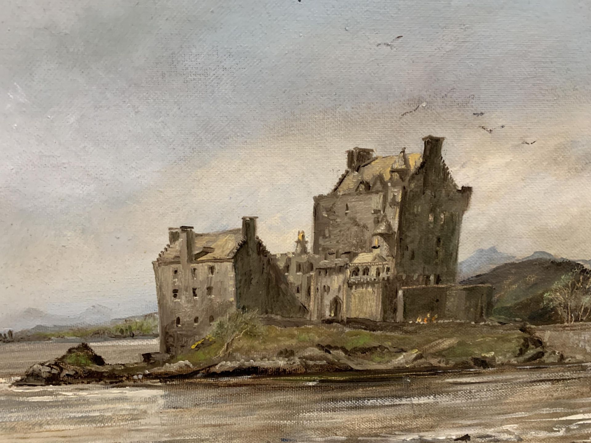 A DAVID L ROBERTS (SCOTLAND 1919 - 1997) OIL ON BOARD OF EILEAN DONAN CASTLE SIGNED TO LOWER LEFT - Image 3 of 4