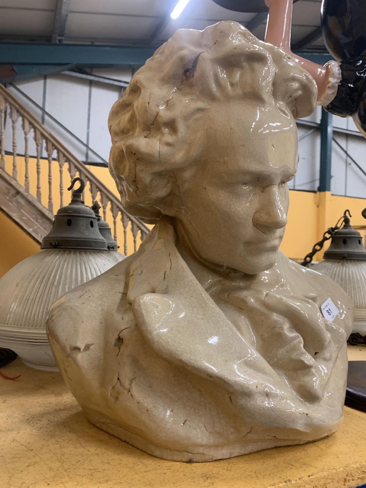 A VINTAGE LARGE HEAVY CERAMIC BUST OF BEETHOVEN - Image 2 of 3