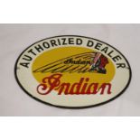 AN ENAMEL INDIAN MOTORCYCLES SIGN, 28CM X 22CM