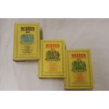 THREE HARDBACK COPIES OF WISDEN'S CRICKETER'S ALMANACKS, 1974, 1975 AND 1976. THESE COPIES ARE IN