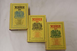 THREE HARDBACK COPIES OF WISDEN'S CRICKETER'S ALMANACKS, 1974, 1975 AND 1976. THESE COPIES ARE IN