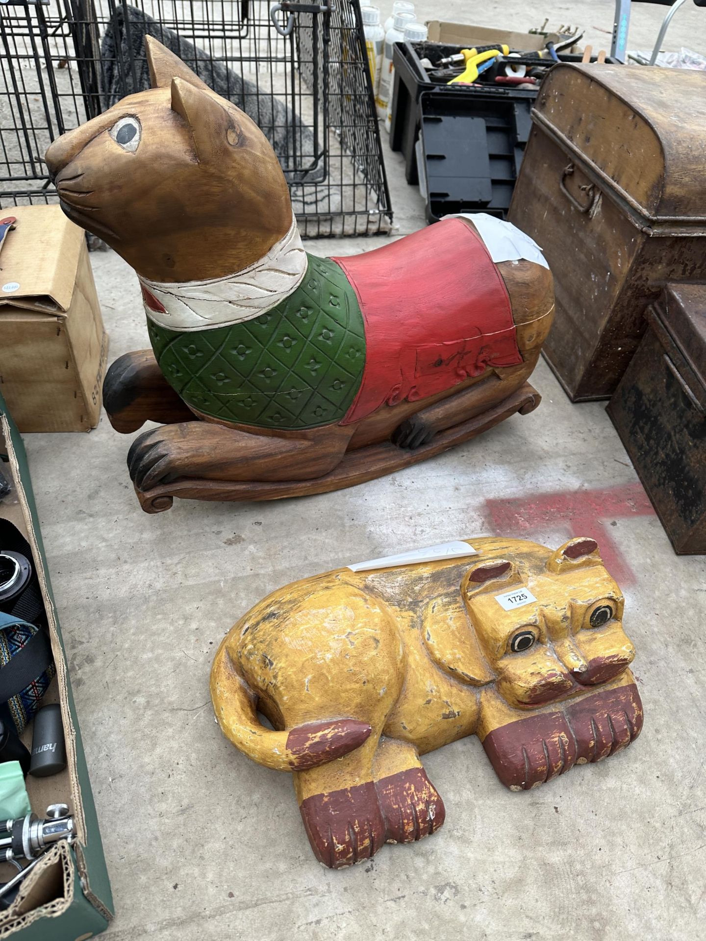 TWO HARDWOOD CARVED CAT FIGURES