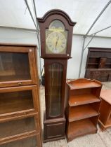 A MODERN HERMLE LONGCASE CLOCK WITH THREE WEIGHTS AND GLASS DOOR