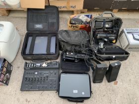 AN ASSORTMENT OF ITEMS TO INCLUDE A VIVANCO AUDIO PROCESSOR, LAPTOPS AND CAMCORDERS ETC