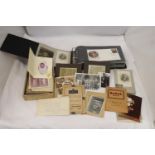 A COLLECTION OF FIRST DAY COVERS, POSTCARDS, PHOTO'S ETC.,