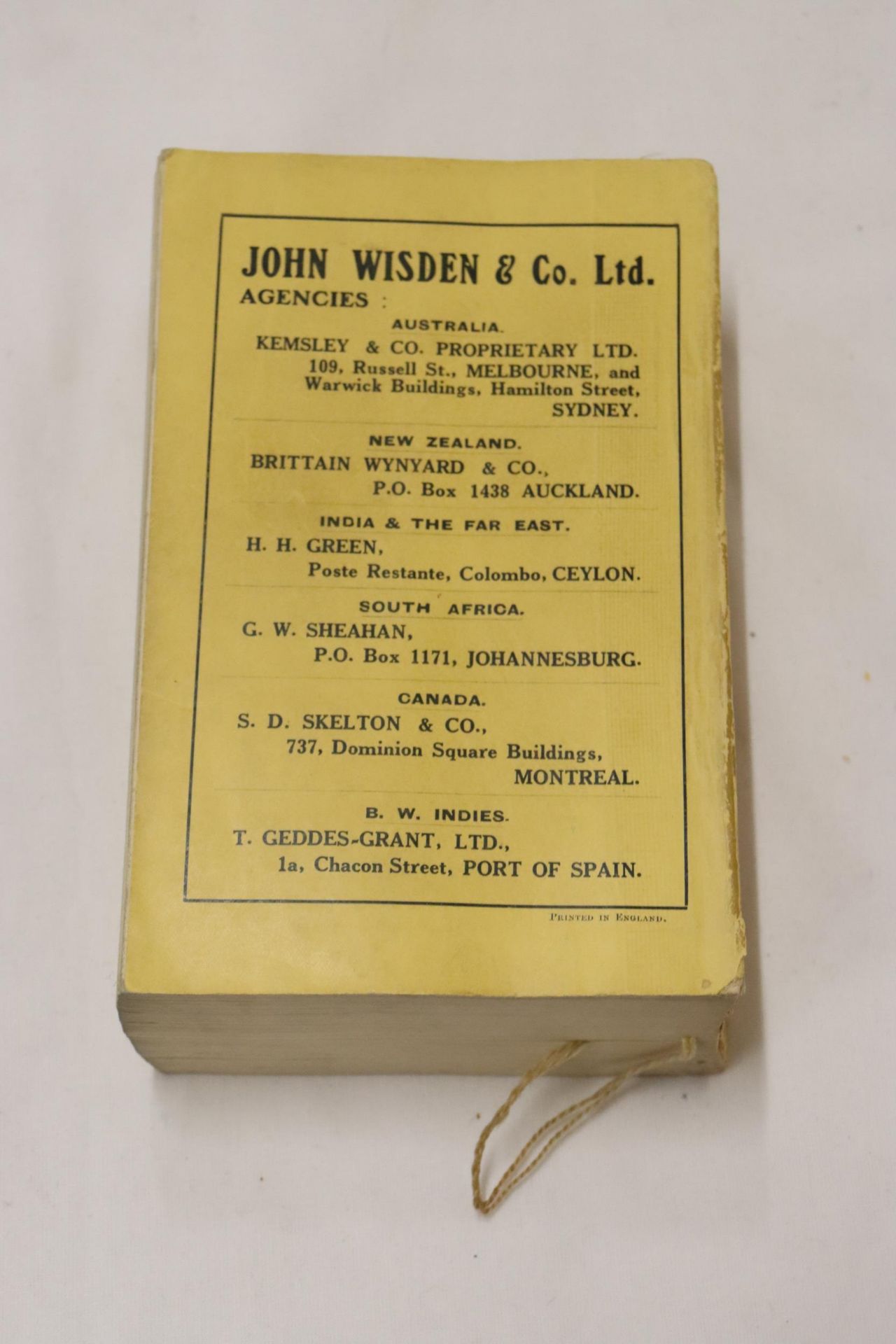 A 1936 COPY OF WISDEN'S CRICKETER'S ALMANACK. THIS COPY IS IN USED CONDITION, THE SPINE IS INTACT