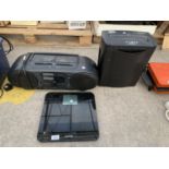 AN ASSORTMENT OF ITEMS TO INCLUDE A SHREDDER AND A RADIO ETC