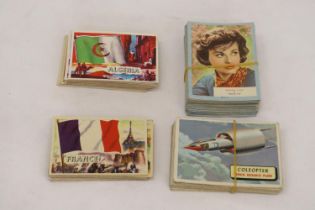 A COLLECTION OF VINTAGE COLLECTORS CARDS TO INCLUDE FILM STARS, AIRCRAFT AND FLAGS OF THE WORLD