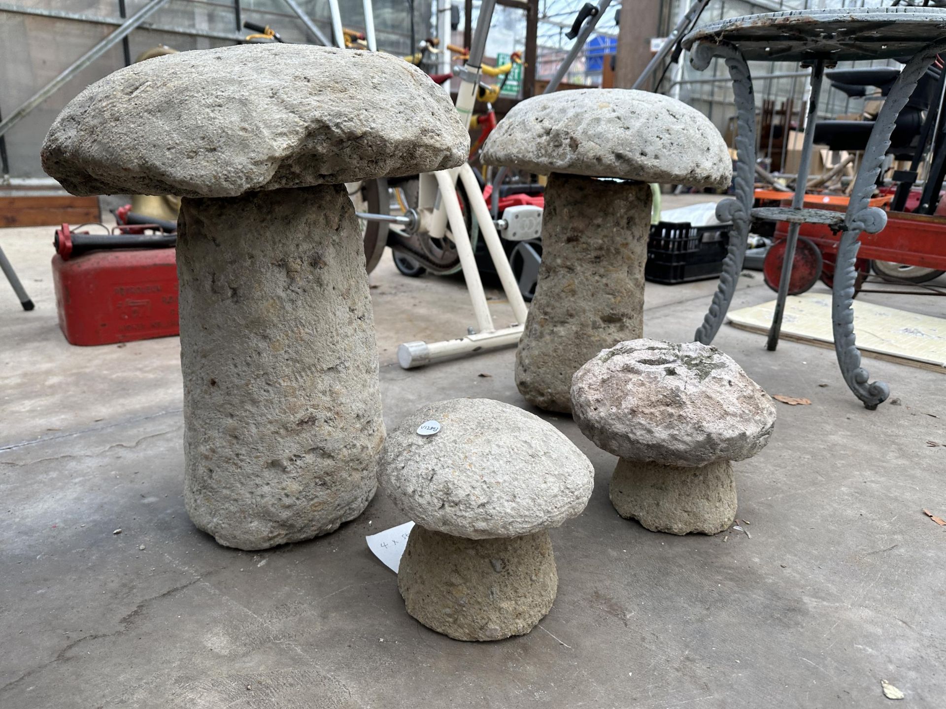 FOUR VARIOUS CONCRETE STADDLE STONES - Image 2 of 2