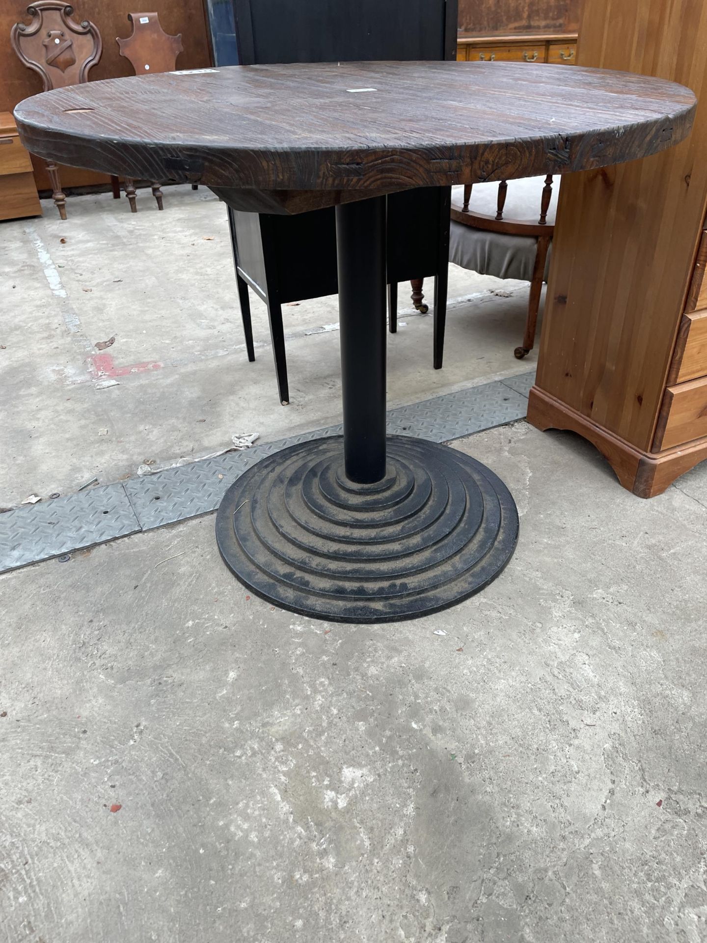 A PUB TABLE ON A STEPPED METALWARE BASE 36" DIAMETER - Image 2 of 3