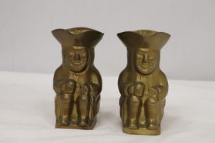 TWO BRASS TOBY JUGS, HEIGHT 12CM