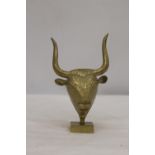 A VINTAGE BRASS BULL'S HEAD, HEIGHT 15CM