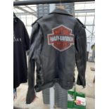 A HARLEY DAVIDSON CALF LEATHER LARGE MENS MOTORBIKE JACKET IN VERY GOOD CONDITION