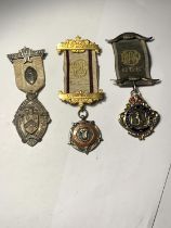 THREE HALLMARKED SILVER MASONIC MEDALS ON RIBBONS