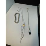 THREE MARKED 925 SILVER ITEMS TO INCLUDE TWO NECKLACES AND A BRACELET