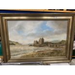 A DAVID L ROBERTS (SCOTLAND 1919 - 1997) OIL ON BOARD OF EILEAN DONAN CASTLE SIGNED TO LOWER LEFT