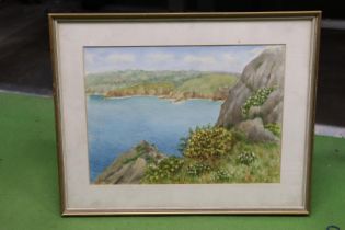 A VINTAGE SEASCAPE WATERCOLOUR, SIGNED ALLAN HODGMAN, 49CM X 39CM