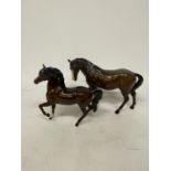 TWO BESWICK BAY HORSES TO INCLUDE A PRANCING EXAMPLE