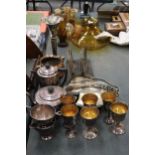 A QUANTITY OF SILVER LPLATE TO INCLUDE GOBLETS, TEAPOT, COFFEEPOT, ETC.,