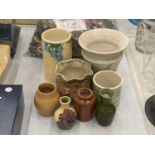 A QUANTITY OF VINTAGE POTTERY TO INCLUDE LANGLEY, RADFORD, MALIN, ETC, VASES AND JARS