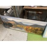 A LONG CANVAS OF AN AUTUMN MOUNTAIN AND RIVER SCENE