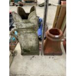 A KINGS CHIMNEY POT AND A FURTHER TERRACOTTA CHIMNEY POT