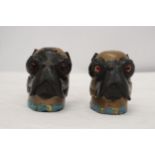 TWO CAST DOG INKWELLS